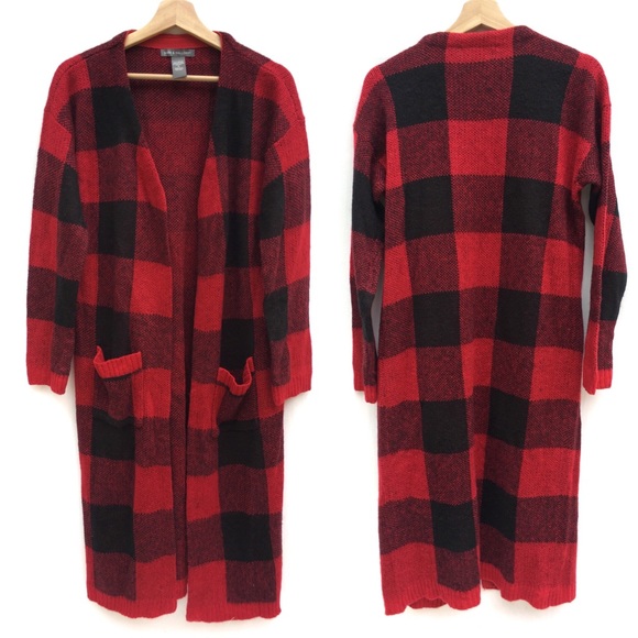 Kate & Mallory Sweaters - Kate & Mallory Buffalo Plaid Duster Sweater Coat